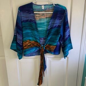 Colorful Tie-Front Kimono Top